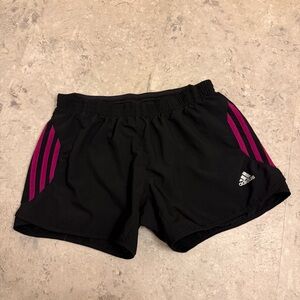 Adidas Women’s Black Shorts 3 Pink Fuchsia Stripes Fully Lined